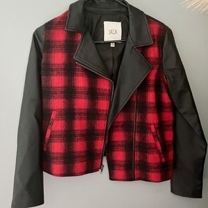 JACK Faux Leather Buffalo Plaid Moto Jacket